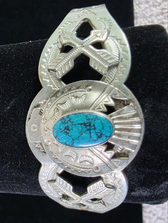 Jewelry - Vintage Nickel Silver Turquoise Statement Cuff Bracelet - Turquoise